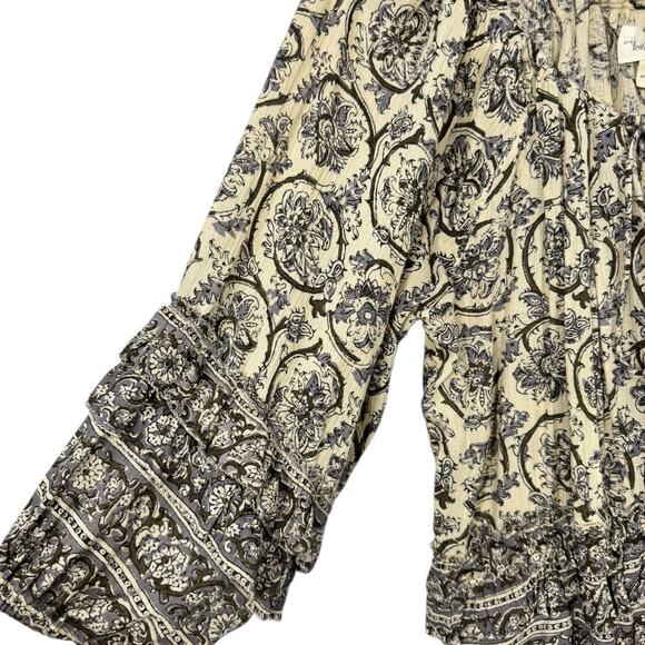 Denim & Supply Ralph Lauren Boho Paisley Peasant Top Small Cream Blue Oversized - Picture 3 of 5
